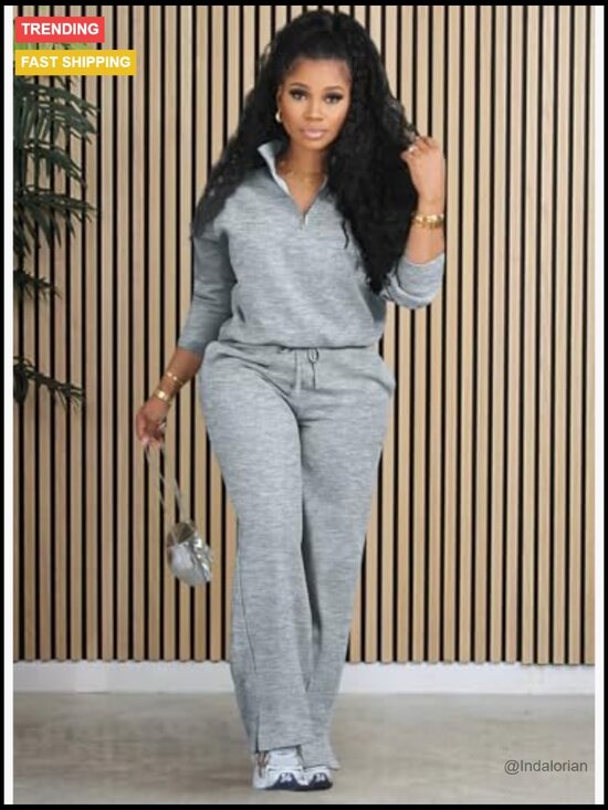 Long Sleeve Half Zip Sweatshirt and Jogger Pants 2 Piece Lounge Set - Picture 3 of 7